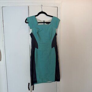 rag & bone Colorblock Sheath Dress Teal Navy Mesh Back Zip Size 4